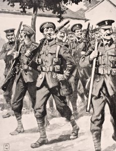 Caricature-like Drawing of Confident British Troops on Way to Front Line Western Front, 1915, from 